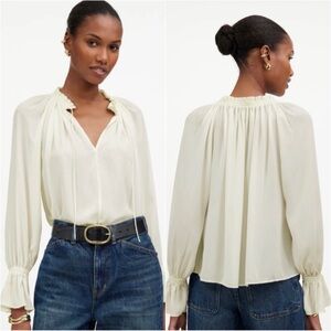 Madewell Blouse Long-Sleeve Tie-Neck Top Semisheer Winter White Sz S NWT New